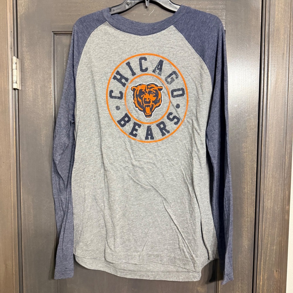 NFL Team Apparel Chicago Bears Raglan Long Sleeve Shirt Mens Large Gray Navy
